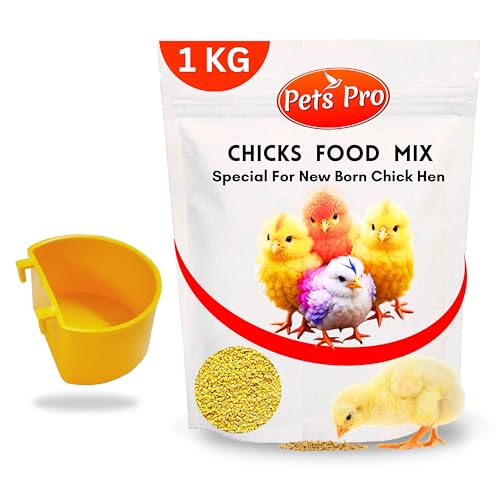 Image of Pets Pro Food for Chicks 1000gm + Feeder | Chicken Feed Pallet Hen Food | PremiumQuality Feed for Chick and Hens | Specially formulated to Meet The Nutritional of Growing Chick 1KG