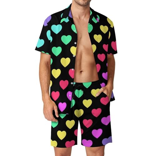 Chemise Hawaïenne Homme Ensemble Amour Coloré Motif Floral Tenue de Plage Légère