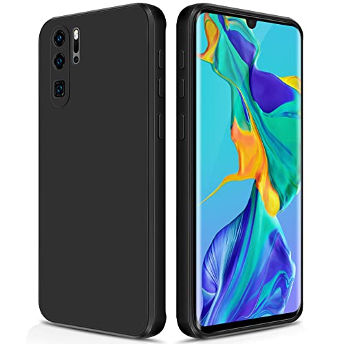 GiiYoon Case Compatible with Huawei P30 Pro Silky-Soft Touch Full-Body Protective Phone Silicone Case Shockproof Cover with Microfiber Lining Black