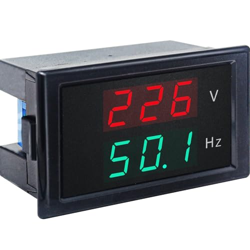 KETOTEK Frequenzmesser 50hz Voltmeter Digitaler 45-65 Hz AC 80-300V Spannungsmesser Generator Doppelanzeige LED Panel Volt Meter 230V (Schwarz)