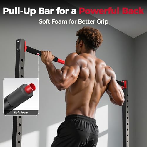 Image of FLYBIRD SR1 Squat Rack, Adjustable Power Rack for 6FT /7FT Barbells | Squat Rack for Home Gyms with Pull-Up Bar,22 Adjustment Positions, J-Hooks and Safety Spotter Arms w / 110 /180LBS Home Package