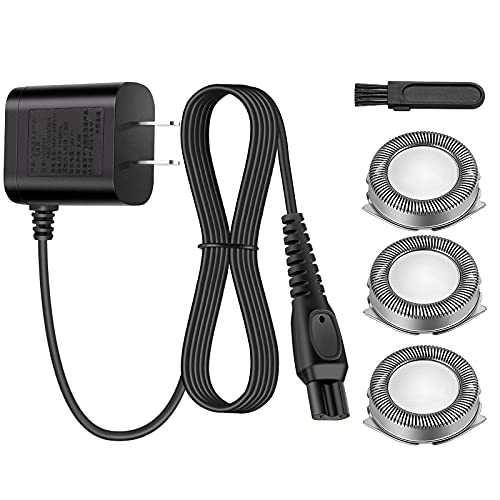 Zhehao 15v Shaver Charger Compatible with Philips with 3 Pieces Electric Shaver Replacement Heads Compatible with Sh30/ 50/52 and Shaver Cleaning Brush, Charger Cord Compatible with Norelco HQ8505