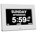 DST Digital Clock with Date and Day of Week for Elderly-12 Alarms Medication Reminder Dementia Alzheimers Clock Calendar with Extra Large Display Plug-in (No Battery), Power Outage Memory7inch)
