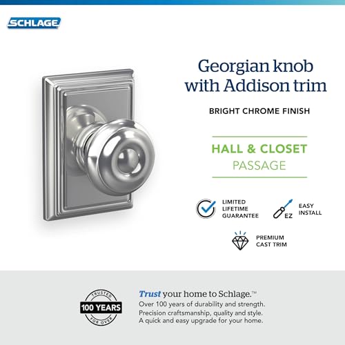 Image of SCHLAGE Lock Company F10GEO625ADD Addison Collection SCHLAGE Passage Knob, Bright Chrome