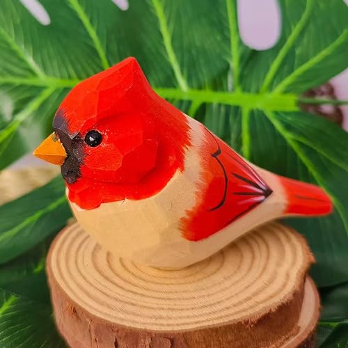 Figura de pájaro tallada en madera natural decorativa miniatura 2