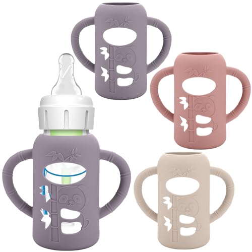 Image of BUSOHA 3 Pack Silicone Sleeves for Dr. Brown's Glass Baby Bottles - Drop Protection Baby Bottle Sleeves,Compatible with Dr. Brown's Newborn Glass Bottles,with Silicone Handles,4 oz