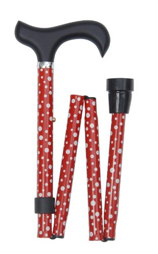 Classic Canes Fashionable Height Adjustable Folding Walking Stick - Red & White Polkadots