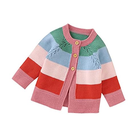 DDuinnm Baby Knitted Sweater Coat Warm Rainbow Printed Cardigan Tops Jacket Winter Boys Girls Outerwear 0-24 Months (0-3 Months,Multicolor 2) Cover