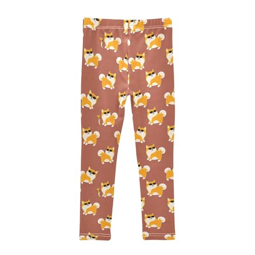 Corgi Sungalsses Pattern Girls Leggings Soft Comfortable Athletic Leggings Dancing Pants for 4-10 Years2