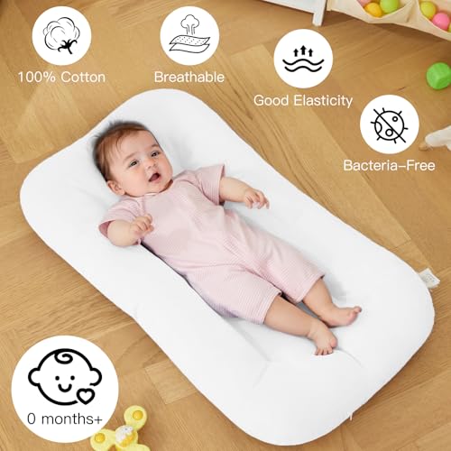 Image of Baby Lounger for Newborn, Bionic Design Baby Lounger, Soft Organic Cotton Breathable Lounger for Infants 0-24 Months (White)