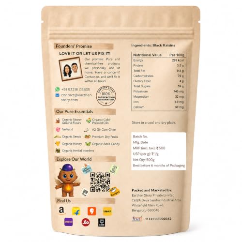 Image of Earthen Story Premium Black Raisins 500g | Naturally Sweet Dried Grapes | Source of Fibre & Natural Antioxidants