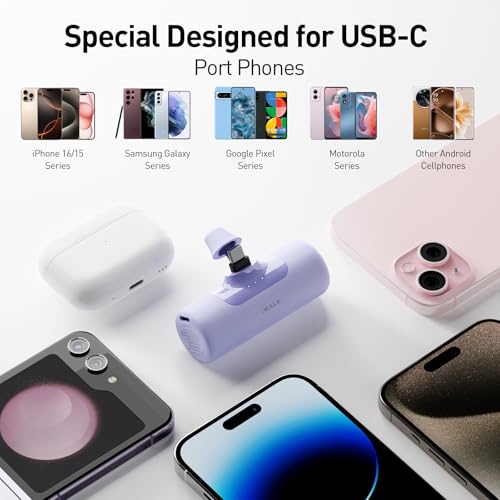 Image of iWALK 4,500mAh Portable Charger for iPhone 15 /16 /17, Power Bank with Build-in USB C Connector, Battery Pack Phone Charger for iPhone Series, Samsung S22 /23 /24 Series and Android, Purple