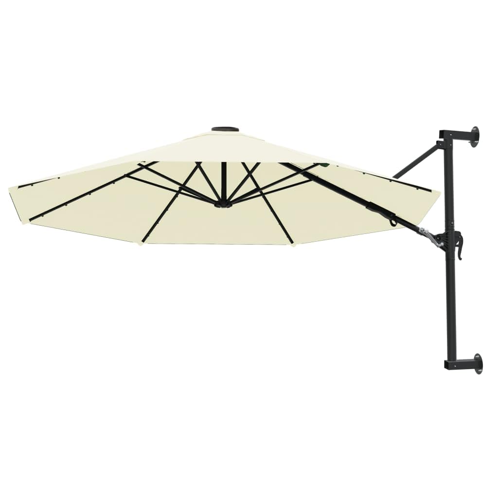 Sombrilla de Pared con Mecanismo de Manivela, Parasol de Poliéster con Protección UV y 8 Varillas de Acero para Jardín, Inclinable y Fácil de Limpiar, Incluye Accesorios