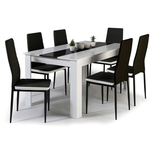 IDMarket - Ensemble Table à Manger Georgia 140 cm Blanche et Noire et 6 chaises Romane Noires liseré Blanc