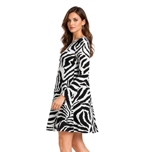 Vestido de manga larga cebra corto acampanado de mujer 40-42 2