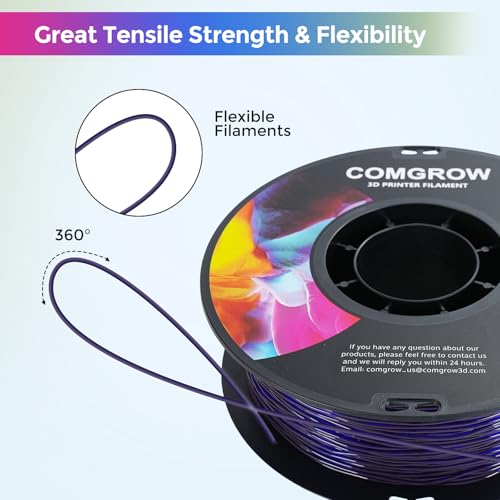 Image of Comgrow TPU Filament 1.75, Flexible 3D Printer Filament, 95A Soft fit Most 3D Printers Dimensional Accuracy + /- 0.02mm TPU Transparent Purple 1kg (2.2lbs)
