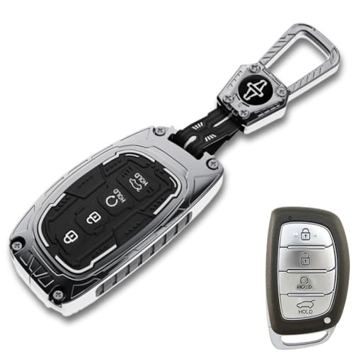Image of KEYCEPT Metal Armor Key Cover Compatible for Hyundai Creta, Venue, Alcazar, Elantra, i20, Tucson, N Line, EV and Facelift Models for 4 Button smart Key | Stylish & Durable | Scratch Resistant