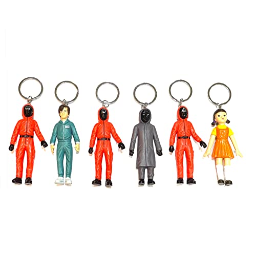 Image of AUGEN Squid Series Game 6 Set Action Figure Keychain Limited Edition for Car, Decoration, Cake, Office Desk & Study Table (Pack of 6 Pieces)