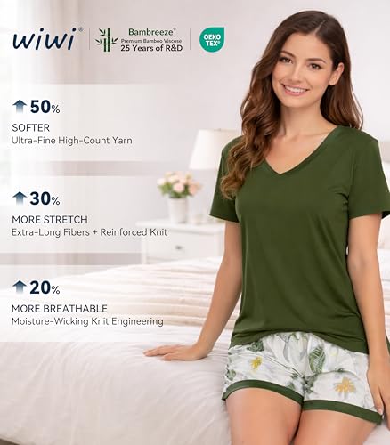 Image of WiWi Viscose from Bamboo Pajamas Set for Women Super Soft Short Sleeve Cooling Summer Plus Size Pjs Sets Sleepwear S-4X