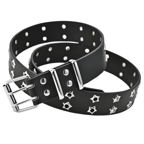 Double Grommet Belt Black Star Studded Belt Double Studded Hole Belt Gothic Star Belt Rivet Scene Style Belts Punk Waist Belts For Women Halloween