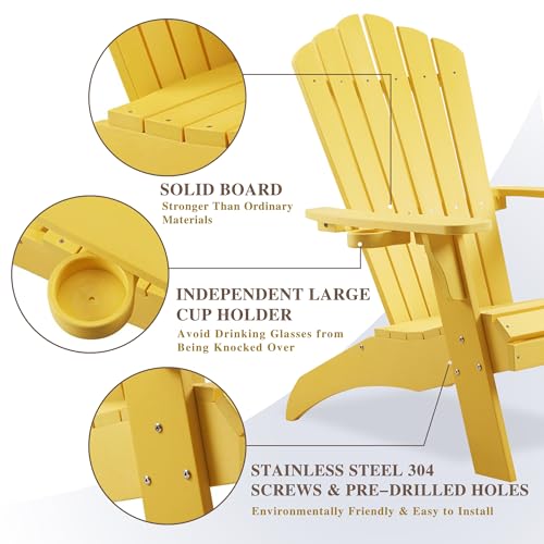 Image of Psilvam Adirondack Chairs Set of 2 with Cup Holder, Oversized,Yellow