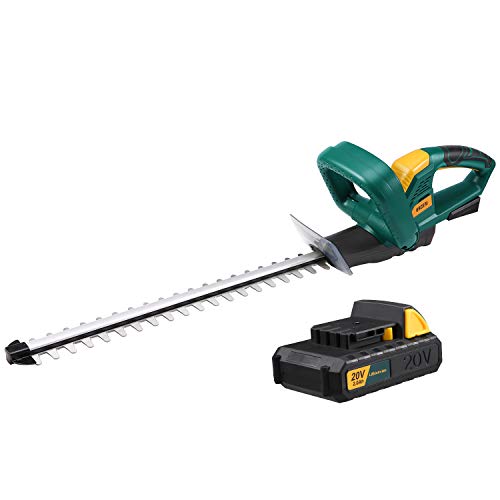 URCERI Taille-Haies sans Fil 20V 2.0Ah Longueur de Lame 510mm Taille-Haies à Batterie Lame à Double Action Taille-Haie Électrique avec Batterie