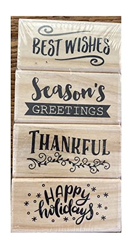 Recollections Wood Mounted Rubber Stamp - Set Of 4 - Holiday Greetings #TOP17