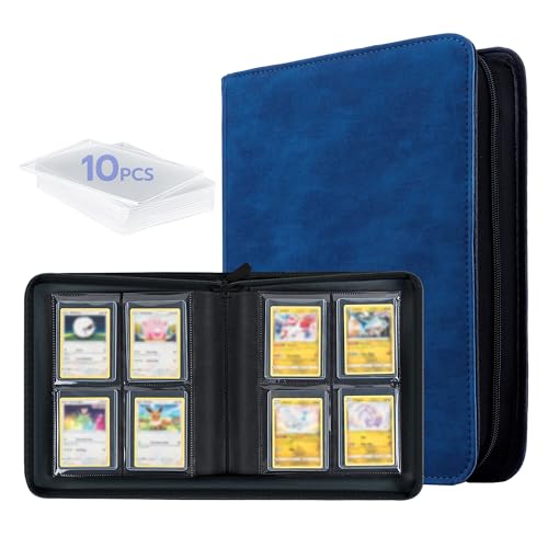 Tolesum Toploader Album de cartes à collectionner pour 112 cartes Toploader, 4 compartiments, avec 10 pcs 35PT Toploader, Classeur pour TCG, cartes MTG, Magic, YuGi Oh, Albums à CAollectionner - Bleu