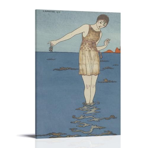 Affiche Art Déco Costume De Bain George Barbier Décoration Murale Vintage Femme Maillot Bord de Mer