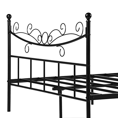 Furniturer Queen Size Frame Heavy-Duty Metal Bed Frames, 11'' Platform Bed With Underbed Storage/Steel Slats/Headboard, No Box Spring Needed Mattress Foundation, Black #TOP5
