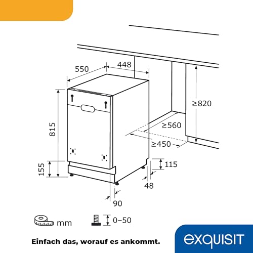 Exquisit Geschirrspüler EGSP2109-E-030E Silber | Geschirrspüler vollintegriert 45 cm | 9 Maßgedecke | LED | Spülmaschine vollintegriert 45 cm
