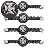 Milwaukee Leather MLA6063SET Iron Cross 4-PCS Vest Extender Double Chrome Chains w/Genuine Braided Leather 4' Extension - 4 Inch