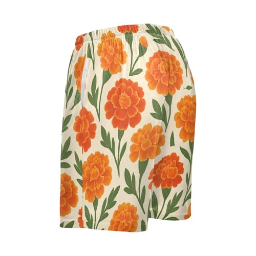 J JOYSAY Marigold Flower Foliage Ivory Pajama Shorts Mens Lounge Sleep Shorts Casual Men Pajama Bottoms4
