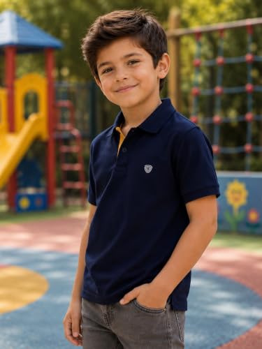 Image of Lux Cozi Boy's Polycotton Polo T-Shirt | Solid Collared Half Sleeve Tee for Kids | Soft Breathable Summer Wear | Casual Smart Polo T-Shirt | 3-14 Years