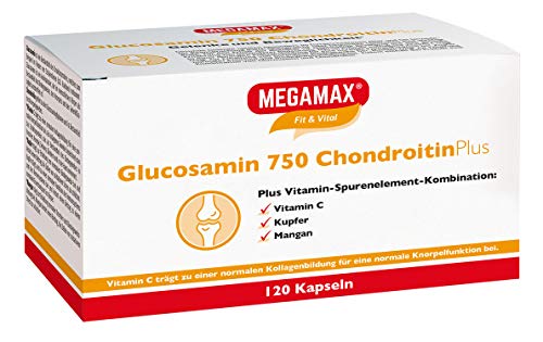 Megamax Glucosamin 750 mg + Chondroitin 120 - Gelenkkapseln hochdosiert -Glucosamin + Chondroitin Plus Vitamin-Spurenelement-Kombination: Vitamin C Kupfer Mangan -frei von Stearinsäure -Laktosefrei