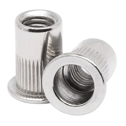 Rivet Nut, HanTof 50 Pieces 1/4-20UNC Stainless Steel Flat Head Rivnut Threaded Insert Nut, Knurled Body (1/4''-20), for Automotive Furniture Decoration Electrical and Industrial Products