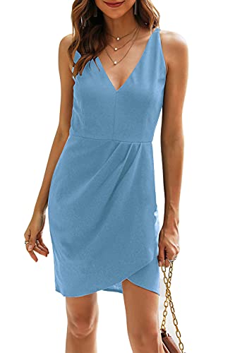 Manydress Women’s Bodycon Sleeveless Deep V Neck Pencil Slim Cocktail Party Dresses My062 (Sky Blue, L) #TOP2