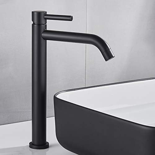 HUAHOMDY Black Basin Mixer Taps for Bathroom and Washroom Bathroom Tap Single Lever Single Hole Cold and Hot Water Available Counter Top Basin tap Matte Solid Brass
