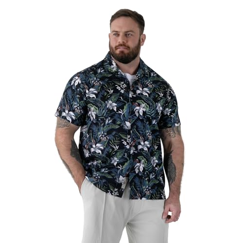 Image of D555 Corden- Hawaiian Print Short Sleeve Shirt for Men in Blue, 4XL
