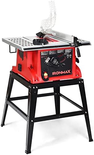 Table Saw - ARNOT 15 Amp 10 in. Compact Portable Jobsite Table Saw with Folding Stand, 36T Blade, Cutting Speed Up to 5000RPM, 45ºDouble-Bevel Cut, Benchtop Table Saw for Woodworking