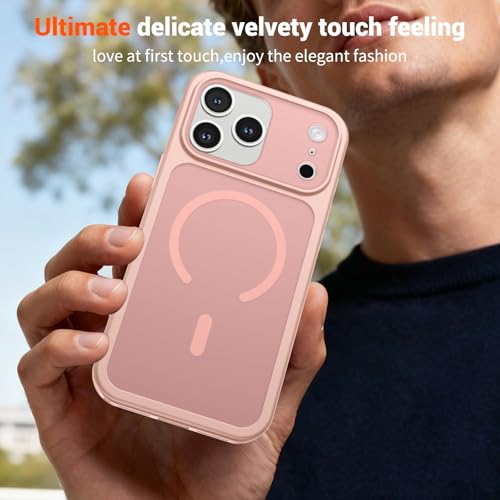 Image of SUPFINE Magnetic for iPhone 17 Pro Case Pink | (Compatible with MagSafe)(Military Grade Drop Protection)(Camera Protection)Translucent Matte Phone Cover