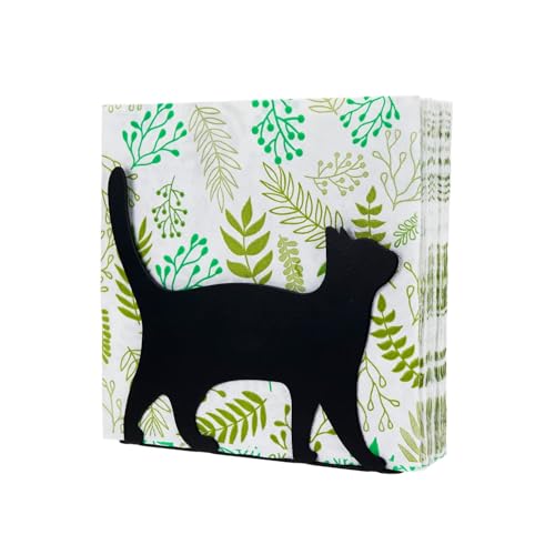 SOFFEE DESIGN Iron Vertical Cat Napkin Holder, Animal Shadow Napkin Stand Convenient Desktop Storage Decoration, Adorable Paper Towel Dispenser for Kitchen Countertops, Dining Table, Black