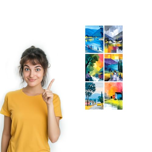 Image of SiddArtify Abstract Landscape Wall Art Prints Set - Modern People Poster Decor for Living Room Bedroom Office - Set of 2-4x6 Inch - Board (Pack of 6) - Sticker (Pack of 6)
