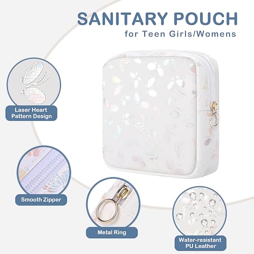 Image of Likesing Period Bag Pouch, Leather Sanitary Napkin Storage Bag for Womens, Portable Sanitary Napkin Period Pad Pouch Bag for Purse, Small Make Up Bags(Black Butterflies)