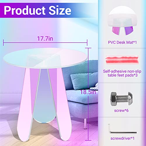 Qmeeki Acrylic Coffee Table, Glass Coffee Table,Iridescent Glass End Table Round Clear Coffee Table For Home Living Room Office Reception #TOP1