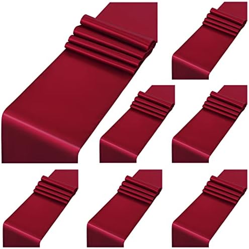 6 Pack Satin Table Runner 12x108 inch Burgundy Silk Table Runner Romantic Wedding Table Runners for Rectangle Round Tables Wedding Birthday Party Bridal Baby Shower Table Decoration