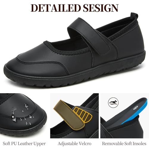 Waluzs Walking Flats Shoes Women Leather Ballet Flats Cute Mary Jane Flat Comfort Shoes Slip-on Loafer with Strap2