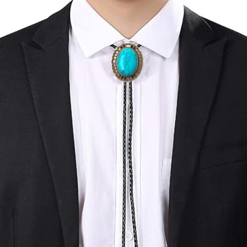 Image of AZORA Western Cowboy Bolo Tie Men Leather Necktie Leather Cord Turquoise Stone Bolo Ties for Men Women