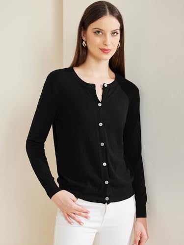 Image of Allegra K Women's Lightweight Button Cardigan Crewneck Long Sleeve Sweaters
