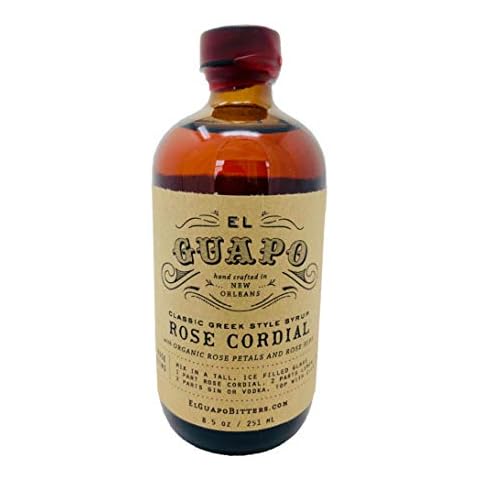 El Guapo Bitters Classic Greek Style Rose Cordial Syrup 16.5 oz - Absolute Mixer for Champagne, Vodka & Gin - Vegan & Gluten Free Ingredients - Featured in Southern Living Cover